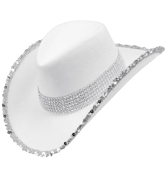 e-carnavalskleding-SYK Cowboyhoed wit bling met steentjes