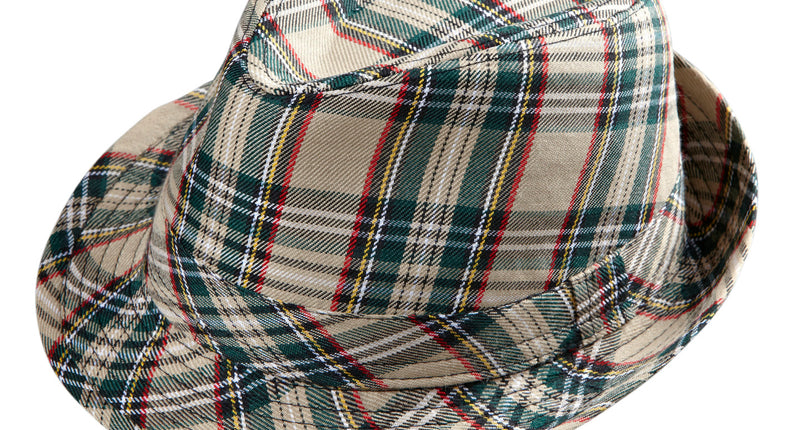 e-carnavalskleding-SYK Fedora Grijs Met Tartan Print