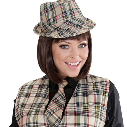 e-carnavalskleding-SYK Fedora Grijs Met Tartan Print