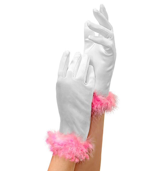 e-carnavalskleding-SYK Handschoen wit met roze marabou