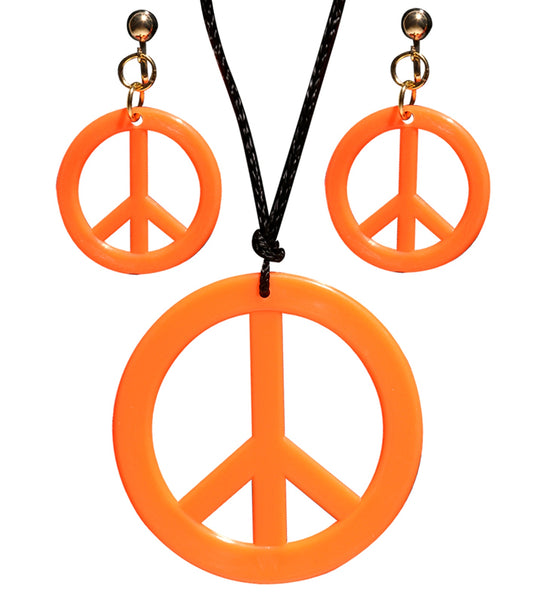 e-carnavalskleding-SYK Hippie Peace ketting en oorbellen oranje