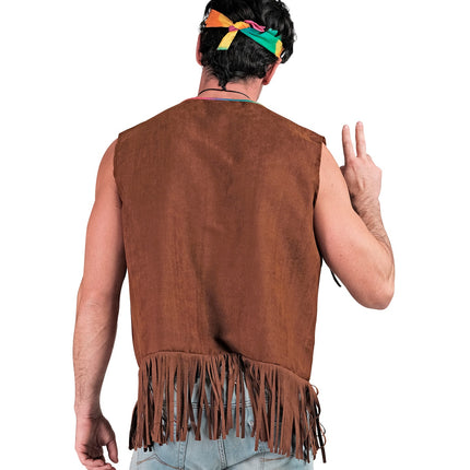 e-carnavalskleding-SYK Hippie vest met franjes donker bruin