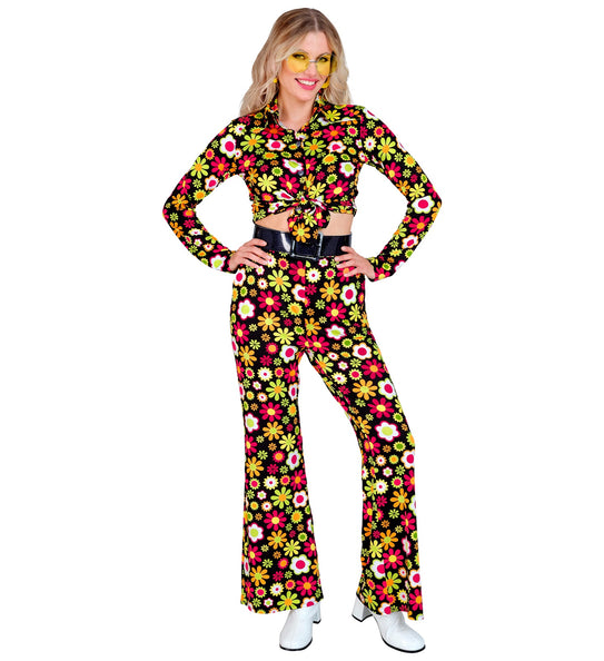 e-carnavalskleding-SYK Jaren 70 broek flowers dames