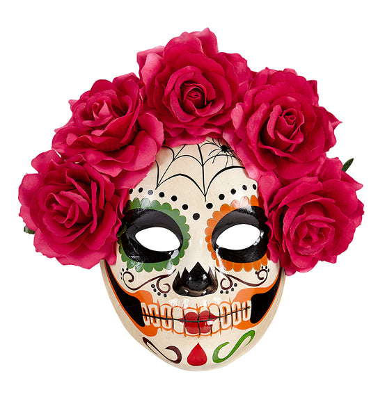 e-carnavalskleding-SYK Masker Dia De Los Muertos Met Rode Rozen