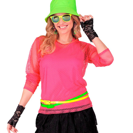 e-carnavalskleding-SYK Net shirt lang neon roze