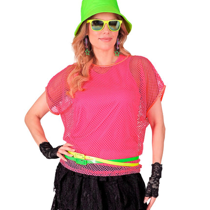 e-carnavalskleding-SYK Net t-shirt neon roze