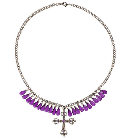 e-carnavalskleding-SYK Paarse gothic ketting met kruis