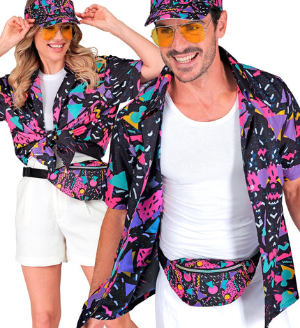 e-carnavalskleding-SYK Shirt jaren 80 funky fashion zwart