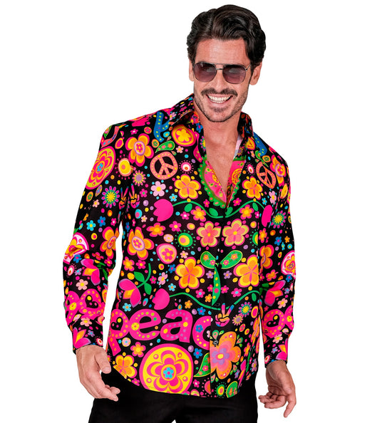 e-carnavalskleding-SYK Shirt neon hippie peace