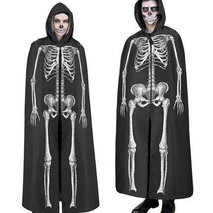 e-carnavalskleding-SYK Skeleton cape met capuchon zwart