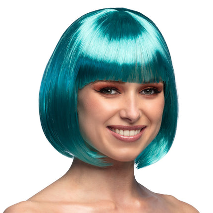 E-Carnavalskleding.nl Boblijn pruik Cabaret turquoise blauw groen