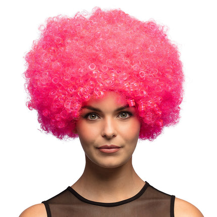 E-Carnavalskleding.nl Clown pruik afro krullen Groove roze