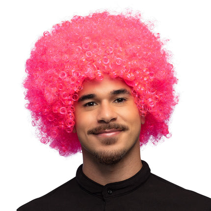 E-Carnavalskleding.nl Clown pruik afro krullen Groove roze