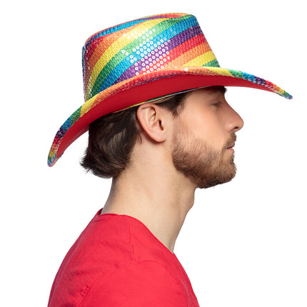 E-Carnavalskleding.nl Cowboyhoed regenboog pailletten Pride