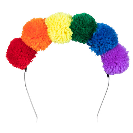 E-Carnavalskleding.nl Diadeem Pompon regenboog