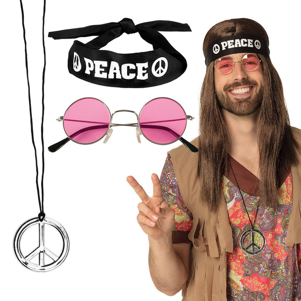 E-Carnavalskleding.nl Hippie accessoire set Peace deluxe