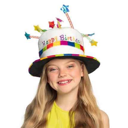 E-Carnavalskleding.nl Kinderhoed Rainbow cake 'Happy Birthday'