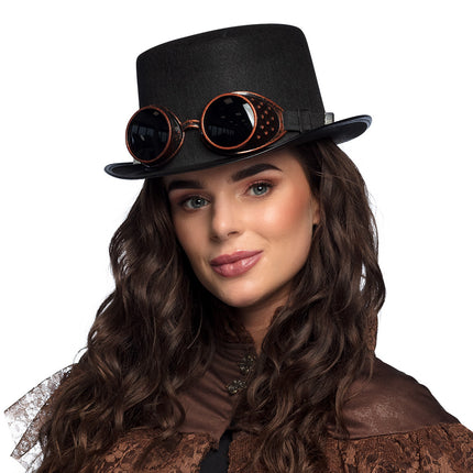 E-Carnavalskleding.nl Steampunk hoed met bril