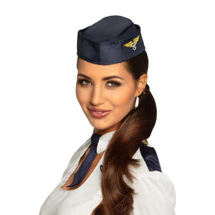 E-Carnavalskleding.nl Stewardess hoed blauw