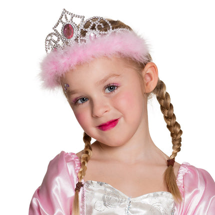 E-Carnavalskleding.nl Tiara Jasmine roze marabou