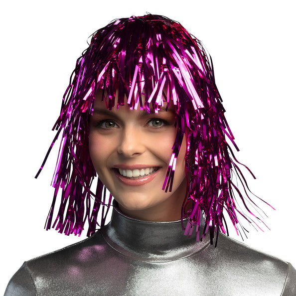 E-Carnavalskleding.nl Tinsel pruik Metallic fuchsia