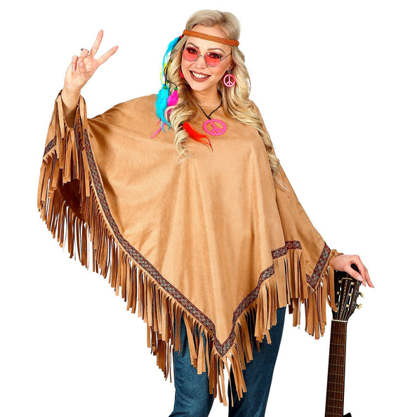 e-carnavalskleding-SYK Bruine indianen poncho in suede unisex