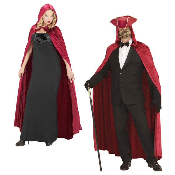 e-carnavalskleding-SYK Cape rood / bordeaux met capuchon 150cm