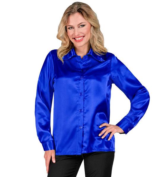 e-carnavalskleding-SYK Dames jaren 70 disco blouse blauw