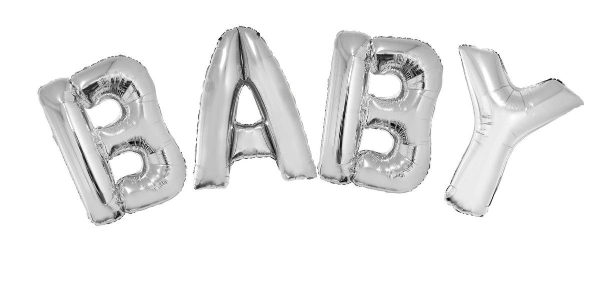 e-carnavalskleding-SYK Folie ballonnen set BABY met zilver letters