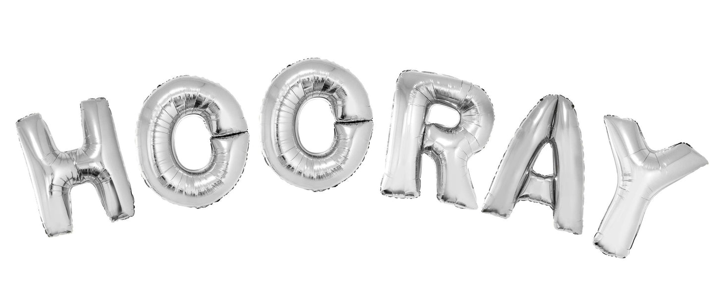 e-carnavalskleding-SYK Folie ballonnen set HOORAY met zilveren letters