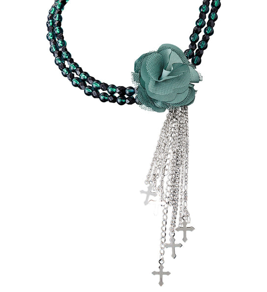 e-carnavalskleding-SYK Groene gothic ketting met roos