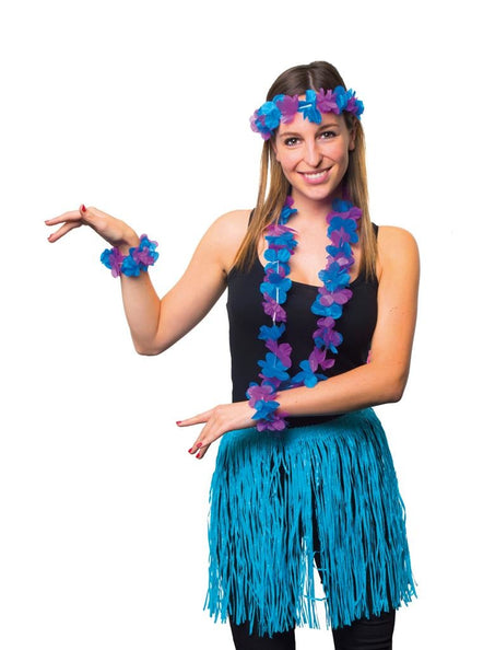 e-carnavalskleding-SYK Hawaii rok blauw met accessoires