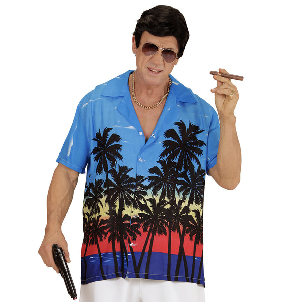 e-carnavalskleding-SYK Hawaii shirt blauw palmbomen