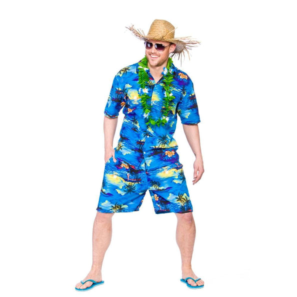 e-carnavalskleding-SYK Hawaii shirt met broek blauwe palmboom