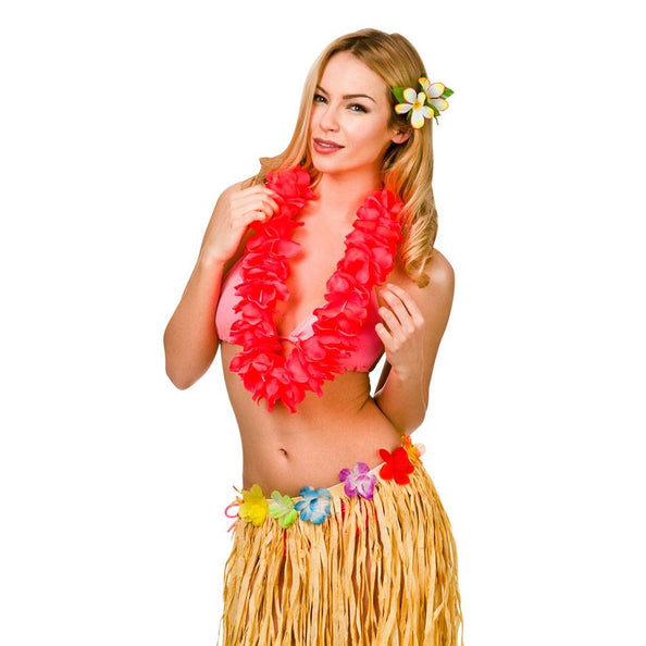 e-carnavalskleding-SYK Hawaii slinger rood grote bloemen (9.5cm)