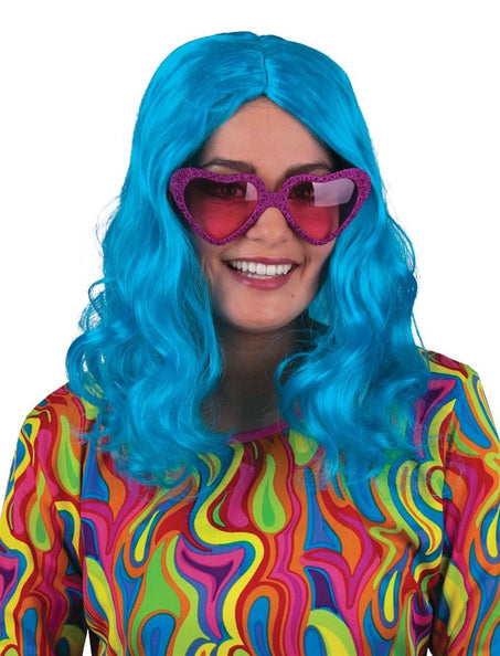 e-carnavalskleding-SYK Hippie pruik love parade blauw