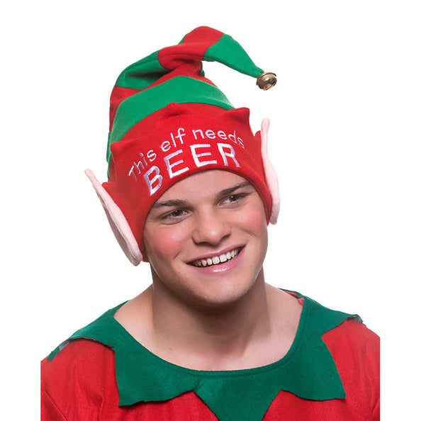 e-carnavalskleding-SYK Kerstmuts met tekst Deze elf heeft bier nodig