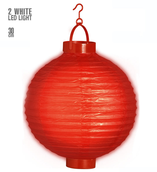 e-carnavalskleding-SYK Lampion Met Licht 30Cm Rood