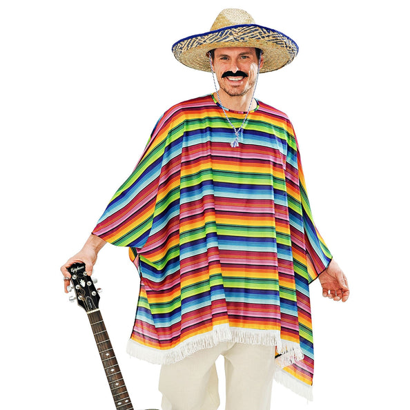 e-carnavalskleding-SYK Mexicaanse poncho regenboog met sombrero