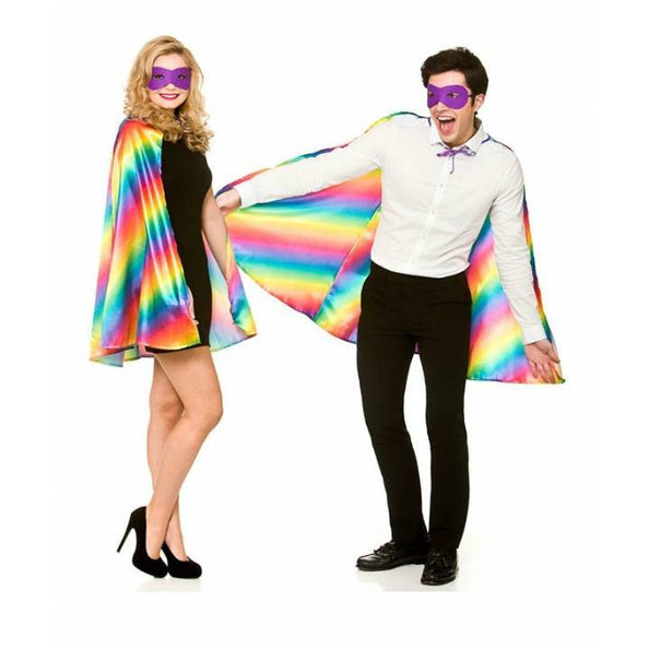 e-carnavalskleding-SYK Mooie regenboog cape met oogmasker