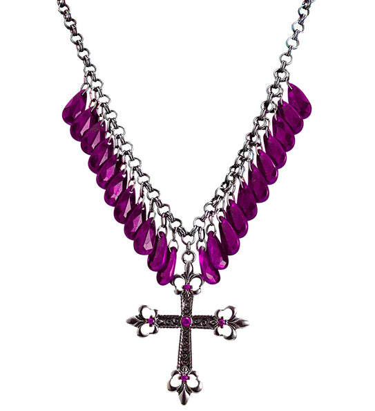 e-carnavalskleding-SYK Paarse gothic ketting met kruis