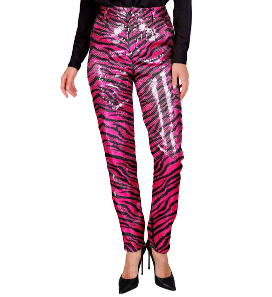 e-carnavalskleding-SYK Paillettenbroek Mara zebra pink