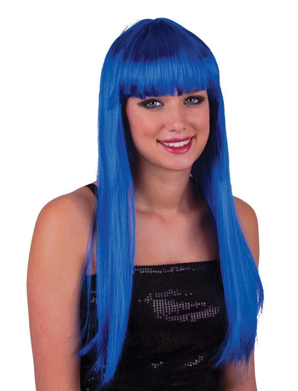 e-carnavalskleding-SYK Pruik lang stijl blauw haar met pony