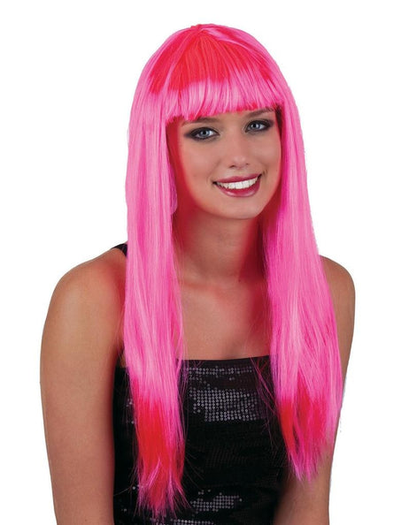 e-carnavalskleding-SYK Pruik lang stijl haar met pony roze/fuchsia