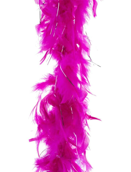 e-carnavalskleding-SYK Roze Fuchsia veren boa met zilveren lurex draad 45gr