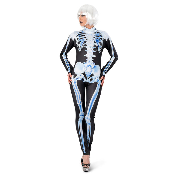 e-carnavalskleding-SYK Skelet jumpsuit Blauw