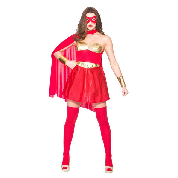 e-carnavalskleding-SYK Super sexy Hero jurkje in rood goud