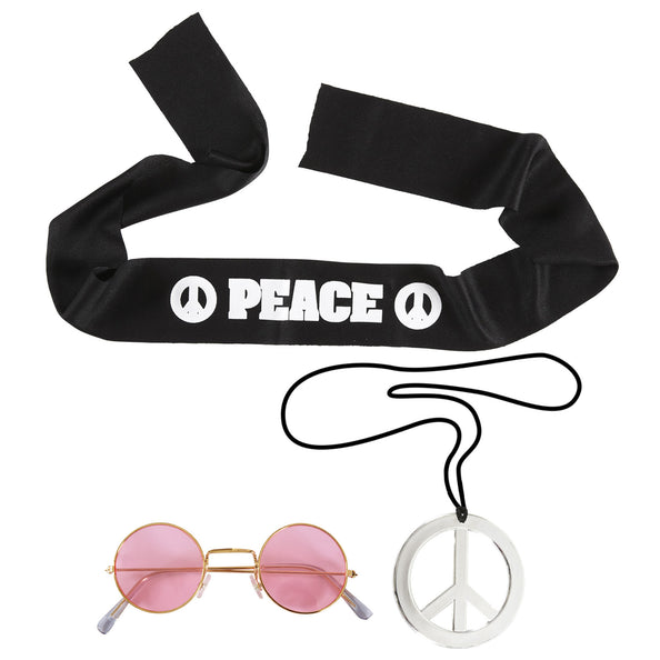 e-carnavalskleding-SYK Verkleedset Hippie peace met bril ketting en haarband