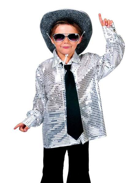 e-carnavalskleding-SYK Zilver glitter shirt kind