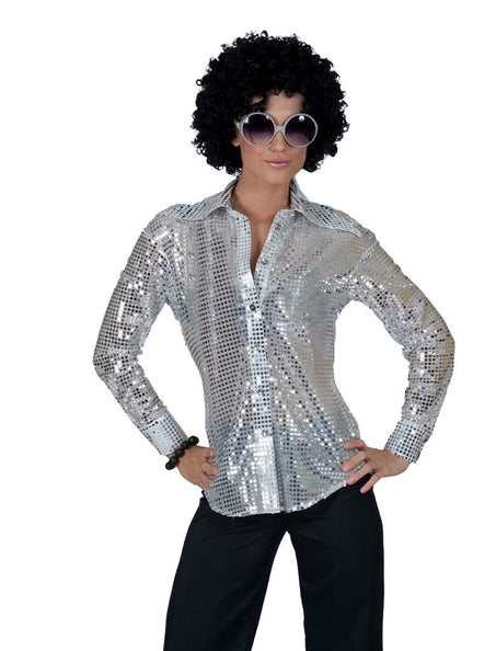 e-carnavalskleding-SYK Zilveren glitter discoblouse